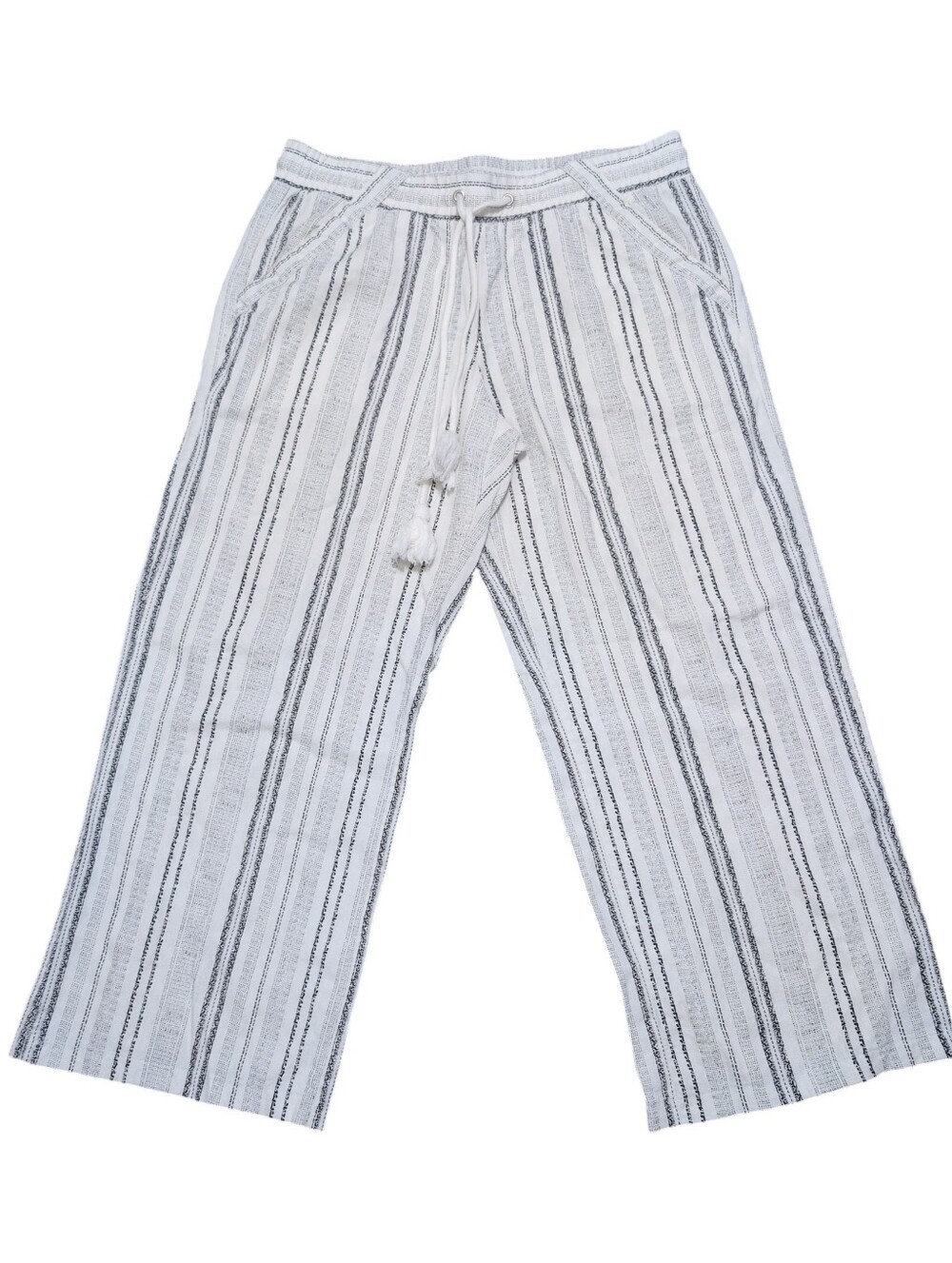 Jolt Wide Leg Pants Womens Large White Striped Excellent Linen Blend Tassel